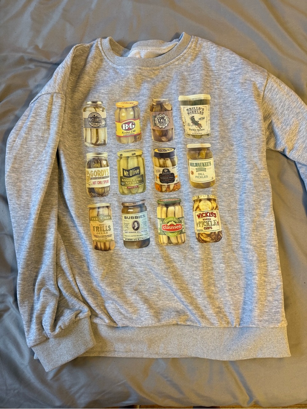 Grey Sweatshirt with Pickle Jar Graphic